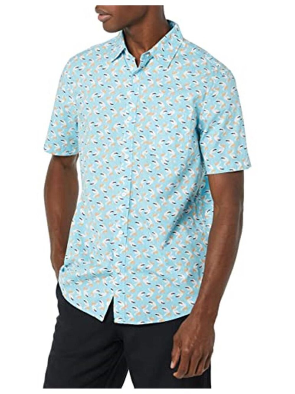 Mens Cotton Button Down Shirt Short Sleeve Stretch Casual Dress Shirt Classic